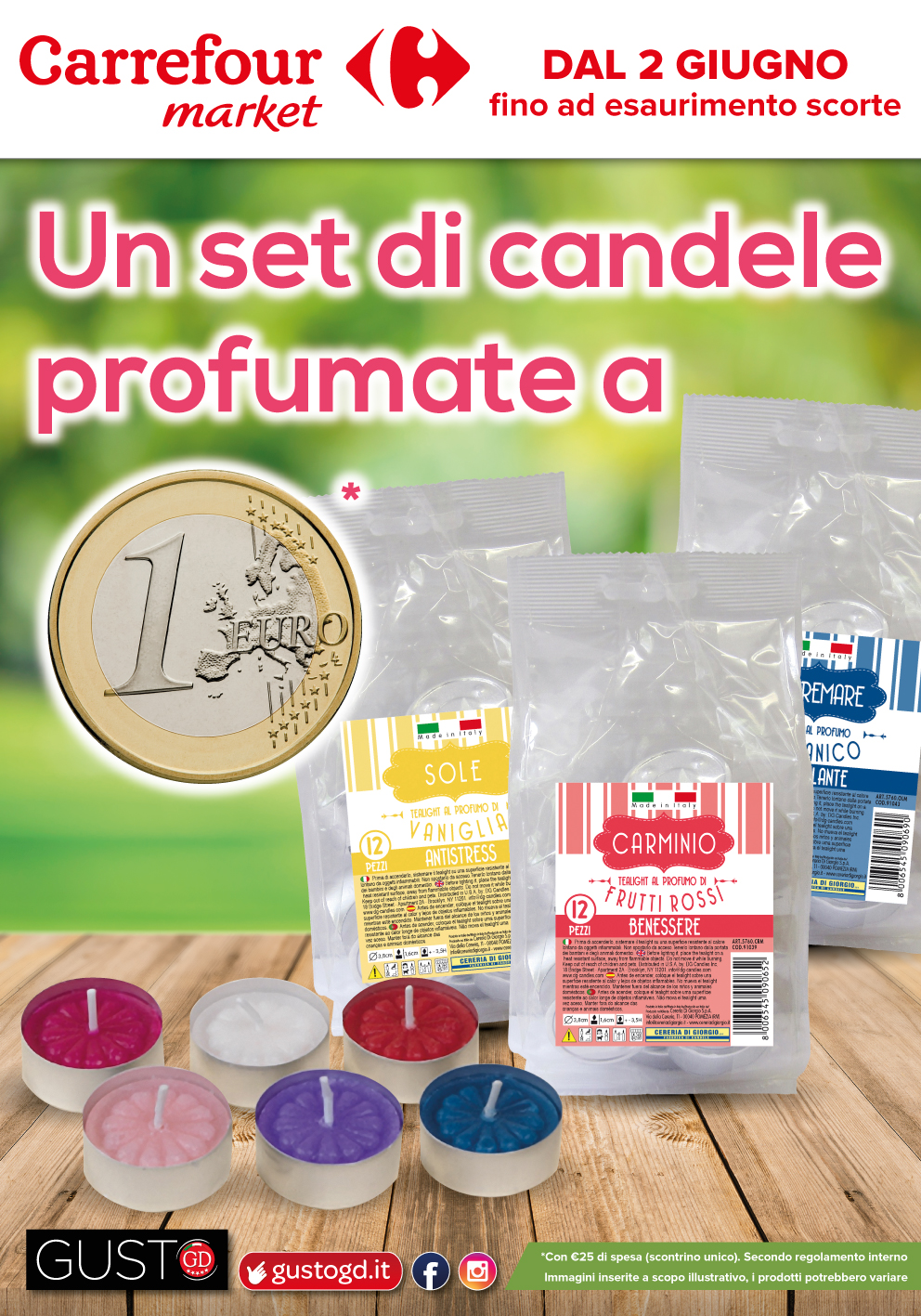 Un set di candele profumate a 1 euro nei Carrefour Market delle